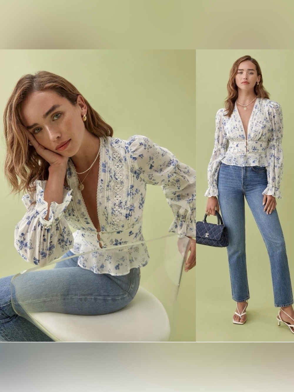 REFORMATION Meadowlark Top in Lula 8